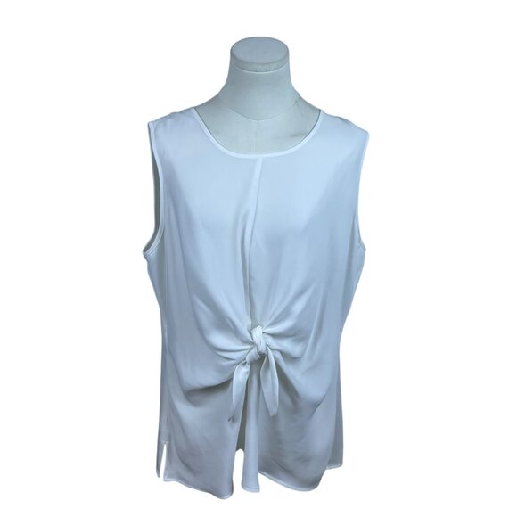 Liz Claiborne Womens White Sleeveless Top With Front Tie Detail Size L - Picture 1 of 10